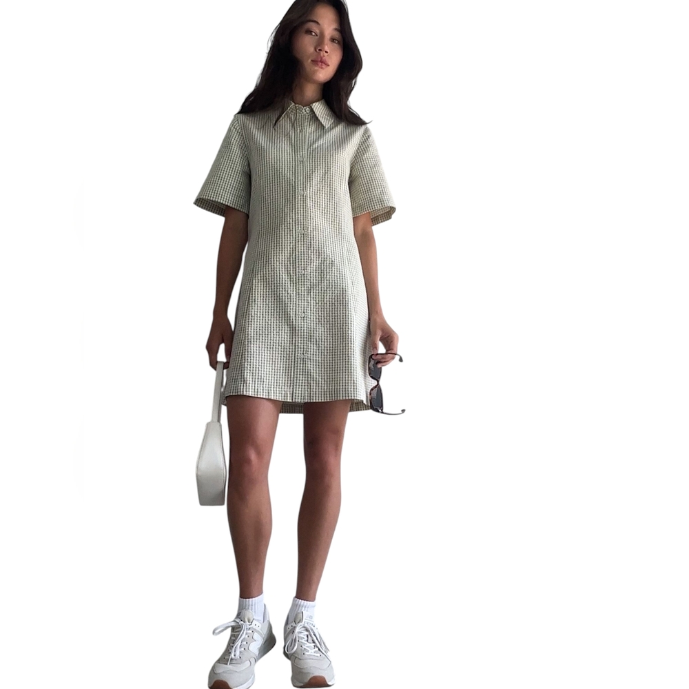 OAK + FORT COLLARED MINI GINGHAM DRESS - Picture 1 of 13